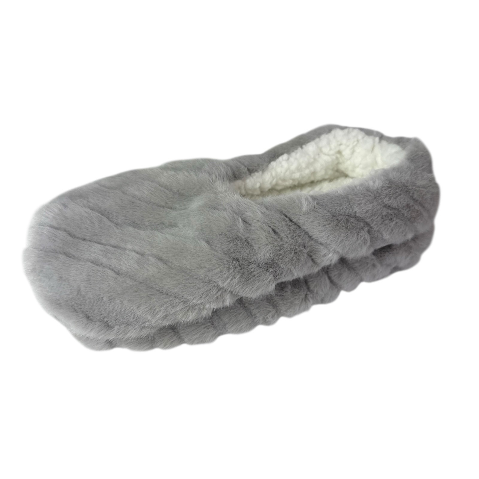 Auden Women's 0764 M/L 8-12 Faux Fur Slipper Socks Light Gray Gripper Bottom Nwt